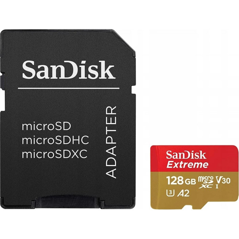 SanDisk Extreme 128 GB MicroSDXC UHS-I Class 10+ adapteris