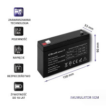 Qoltec 53072 AGM baterija, 6V, 7,2 Ah