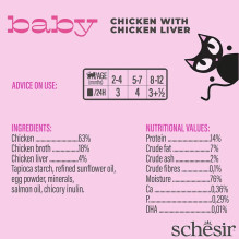 SCHESIR Baby Chicken su kepenėlėmis sultinyje - šlapias maistas kačiukams - 70g