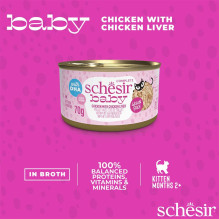 SCHESIR Baby Chicken su kepenėlėmis sultinyje - šlapias maistas kačiukams - 70g