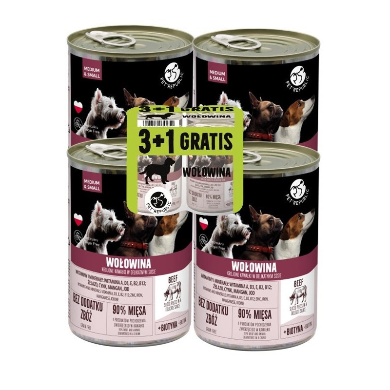 PETREPUBLIC Beef pieces in a delicate sauce - wet dog food 3 + 1 gratis! - 4x 400g