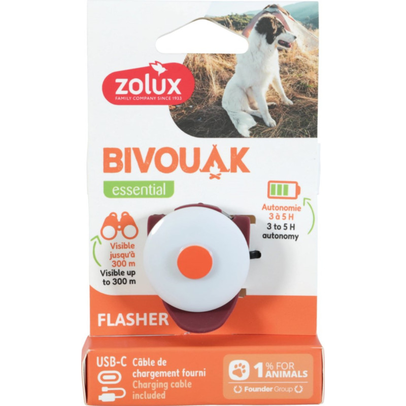 ZOLUX BIVOUAK LED Collar Tag with USB Charging Red - Dog ID Tag - 8,9x3,7x1,9 cm