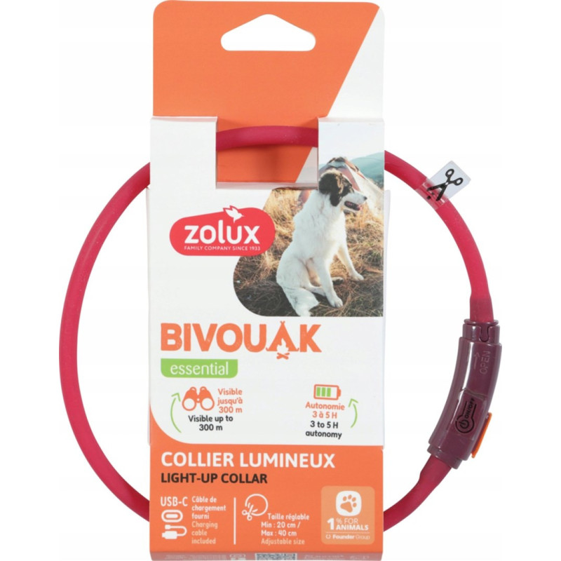 ZOLUX BIVOUAK LED Silicone red - collar for puppies and small dogs - 20-40 cm