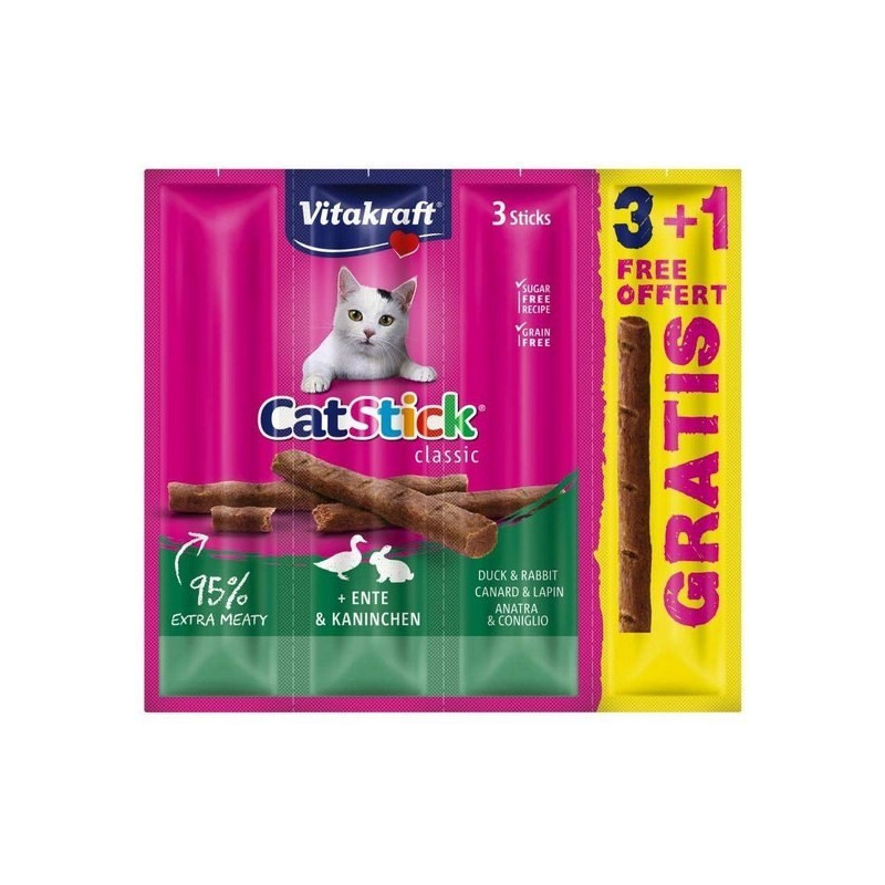 VITAKRAFT CatStick Duck with rabbit - cat treats - 3 + 1 gratis!