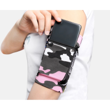 Fabric armband on the arm for running fitness, camo blue