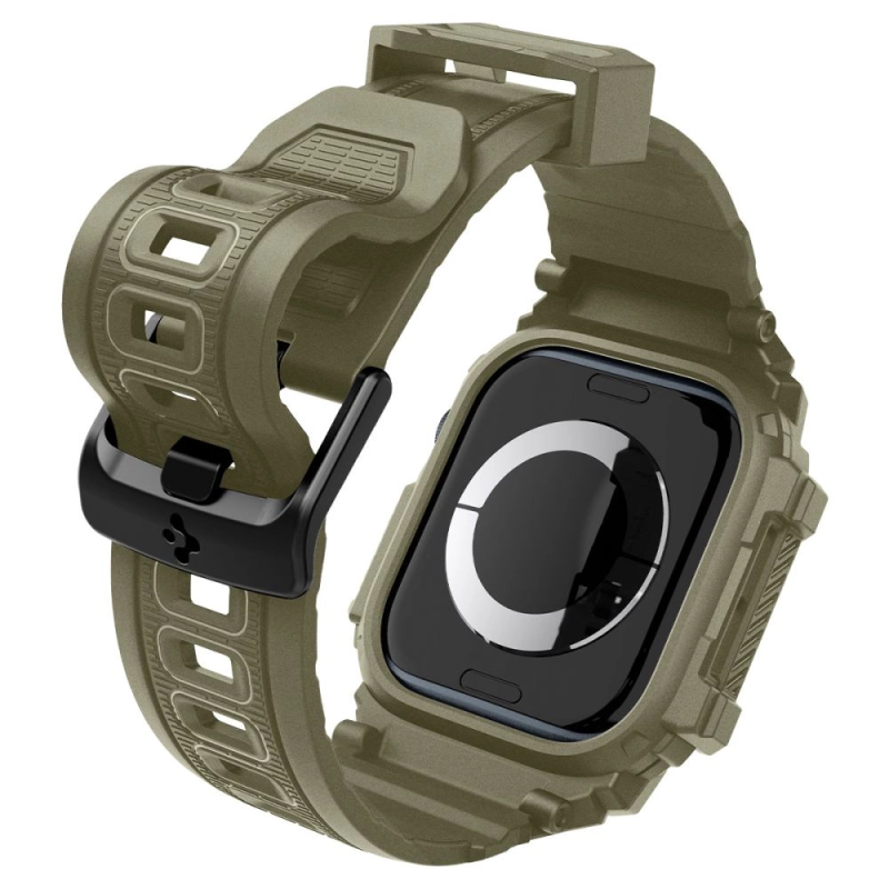 „Spigen Rugged Armor Pro“ dirželis, skirtas „Apple Watch 10“ (46 mm) – žalias