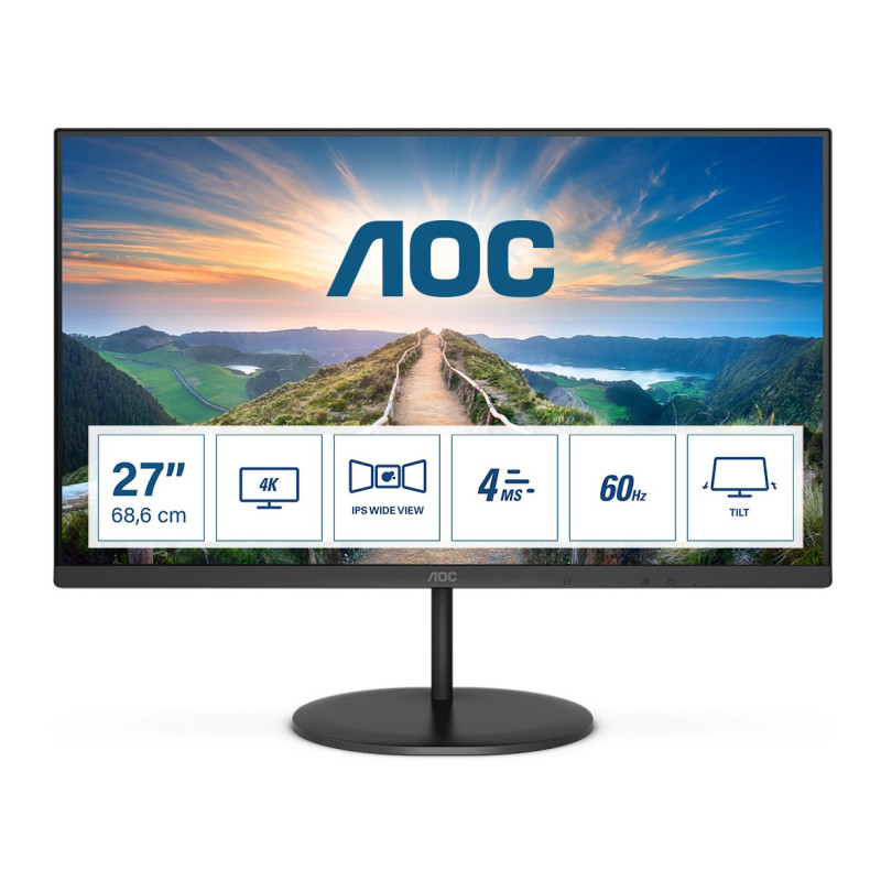 AOC V4 U27V4EA computer monitor 68.6 cm (27&quot;) 3840 x 2160 pixels 4K Ultra HD LED Black