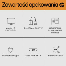 HP E-Series E24 G5 kompiuterio monitorius 60,5 cm (23,8 colio) 1920 x 1080 pikselių Full HD LED sidabrinis, juodas