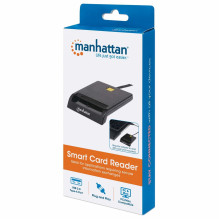 Manhattan USB-A Contact Smart Card Reader, 12 Mbps, Friction type compatible, External, Windows or Mac, Cable 105cm, Bla