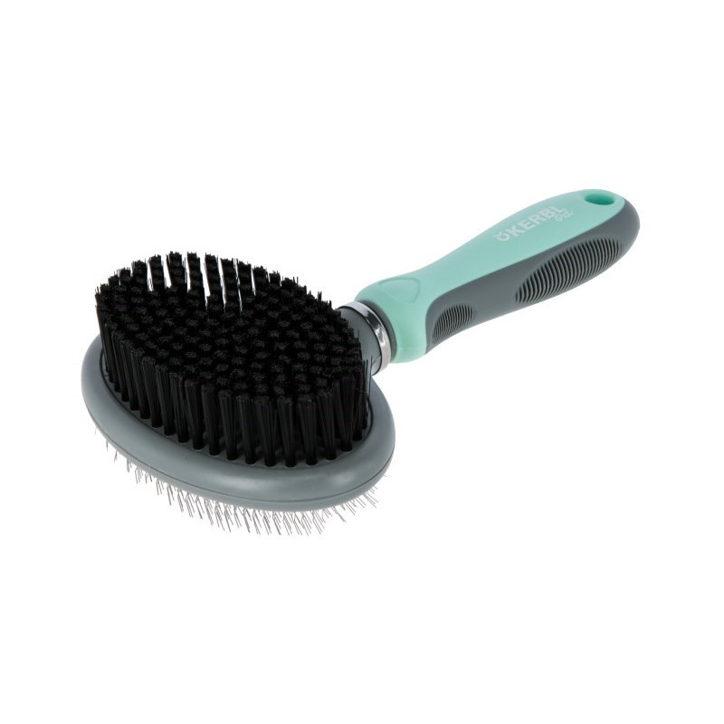 KERBL Double Brush with Soft Synthetic Bristle and Metal Teeth - 20x11.5 cm