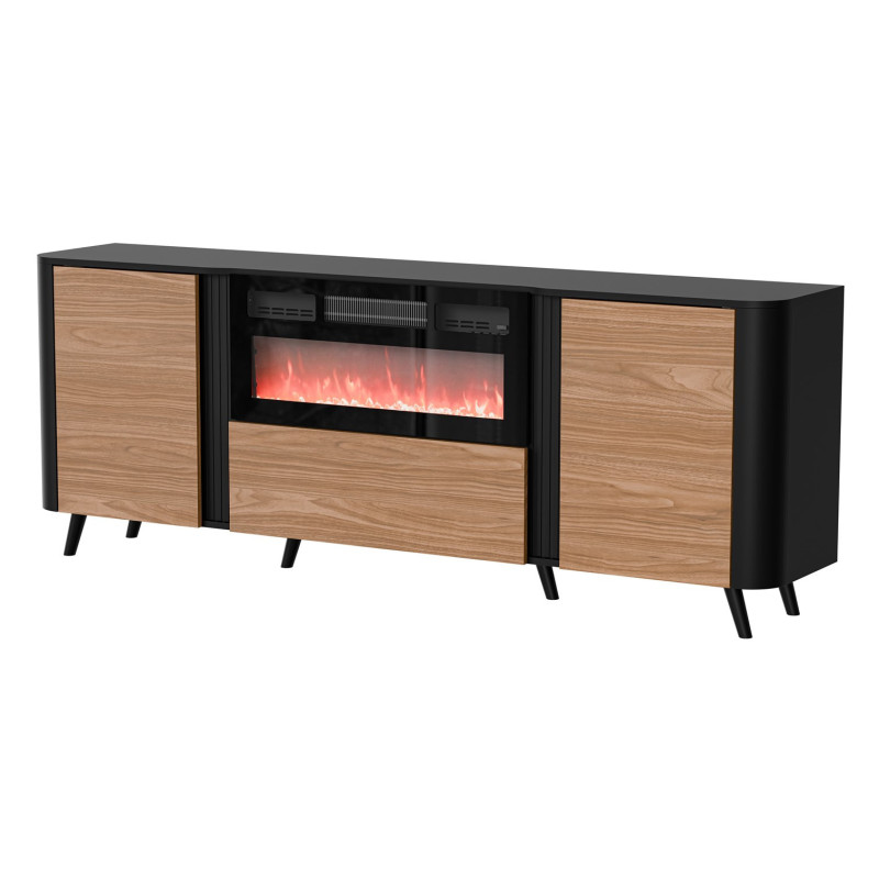 Cama Volare chest of drawers 200 x 39 x 75 cm black / walnut + fireplace