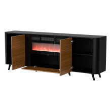 Cama Volare chest of drawers 200 x 39 x 75 cm black / walnut + fireplace