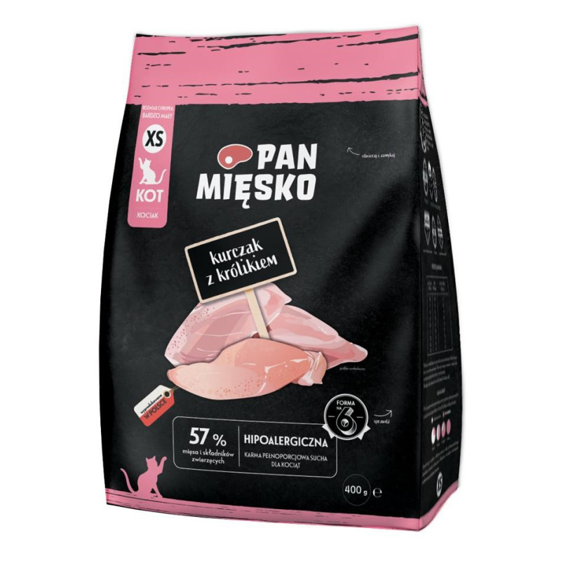 PAN MIĘSKO Chicken with rabbit for kittens - dry cat food - 400g