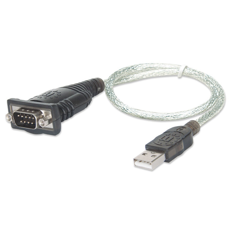 Manhattan USB-A to Serial Converter cable, 45cm, Male to Male, Serial / RS232 / COM / DB9, Prolific PL-2303RA Chip, Equi