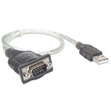 Manhattan USB-A to Serial Converter cable, 45cm, Male to Male, Serial / RS232 / COM / DB9, Prolific PL-2303RA Chip, Equi