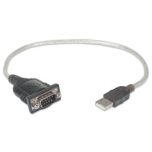 Manhattan USB-A to Serial Converter cable, 45cm, Male to Male, Serial / RS232 / COM / DB9, Prolific PL-2303RA Chip, Equi