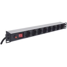 Intellinet 19&quot; 1U Rackmount 8-Way Power Strip - German Type, With On / Off Switch and Overload Protection, 3m Power