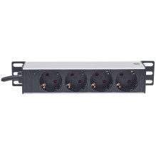 Intellinet 10&quot; 1U Rackmount 4-Way Power Strip - German Type&quot;, With Power Indicator, No Surge Protection, 1.8m 