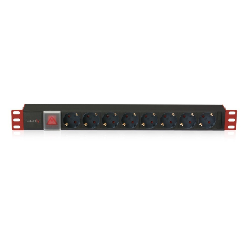 Techly I-CASE STRIP-81UD maitinimo paskirstymo blokas (PDU) 8 kintamosios srovės lizdas (-iai) 1U juoda, raudona