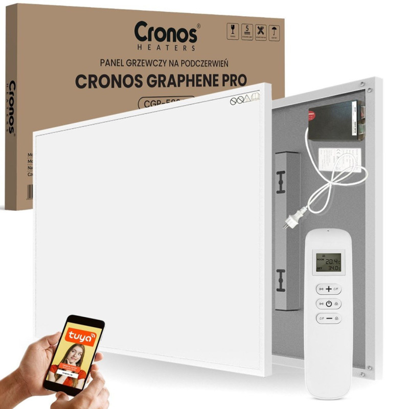 Cronos Grafen PRO CGP-300TWP 300W infraraudonųjų spindulių šildytuvas su WiFi ir nuotolinio valdymo pulteliu