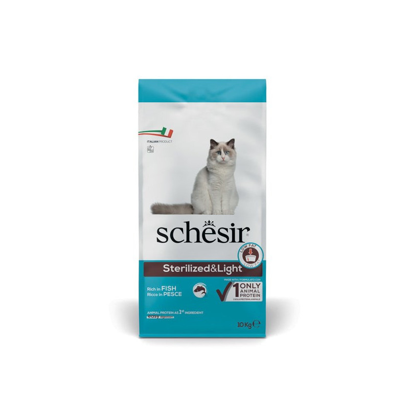 SCHESIR Adult Sterilized &amp; Light Rich in fish - dry cat food - 10kg