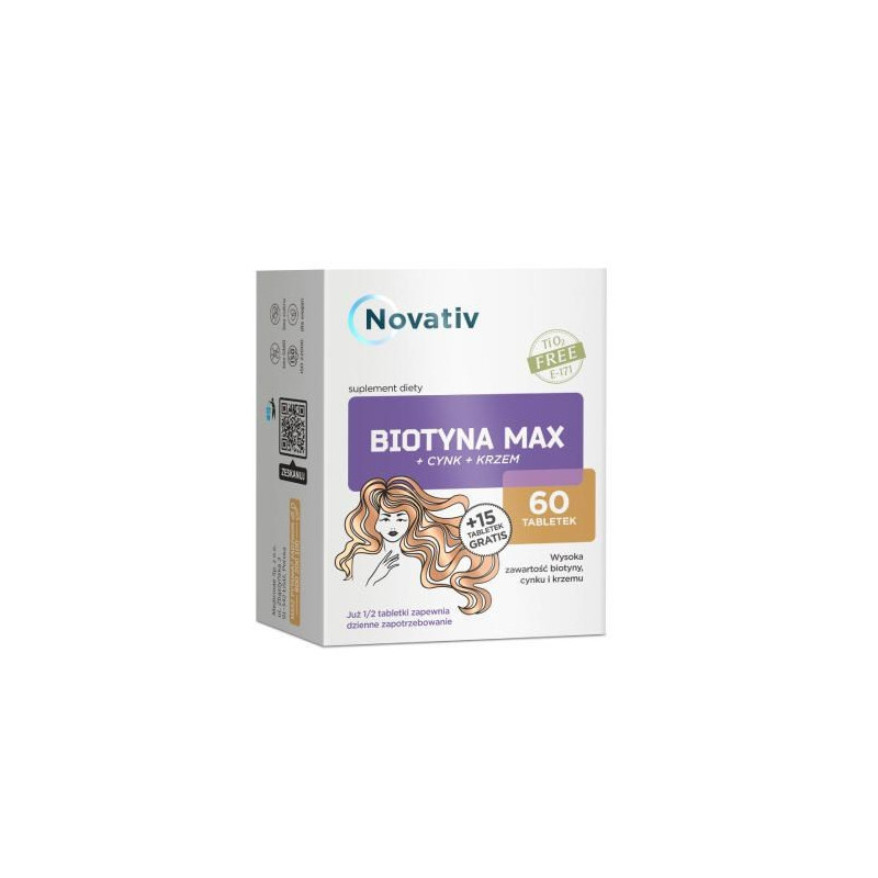 Novativ Biotin MAX+Cync+Silicon 60 tablets + 15 tablets free of charge