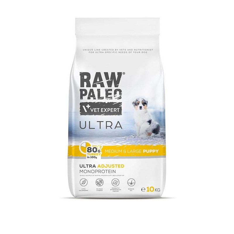 VET EXPERT RAW PALEO Ultra Medium&amp;Large Puppy Turkey - dry food for puppies - 10 kg