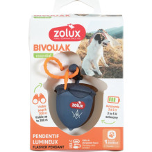 ZOLUX BIVOUAK Luminous Pendant for Collar Walnut LED USB blue - dog address tag - 6x4x3 cm