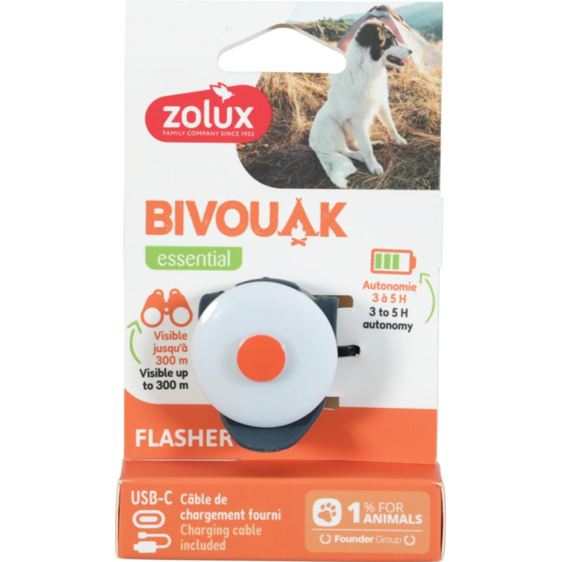 ZOLUX BIVOUAK LED Collar Tag with USB Charging Blue - Dog ID Tag - 8,9x3,7x1,9 cm