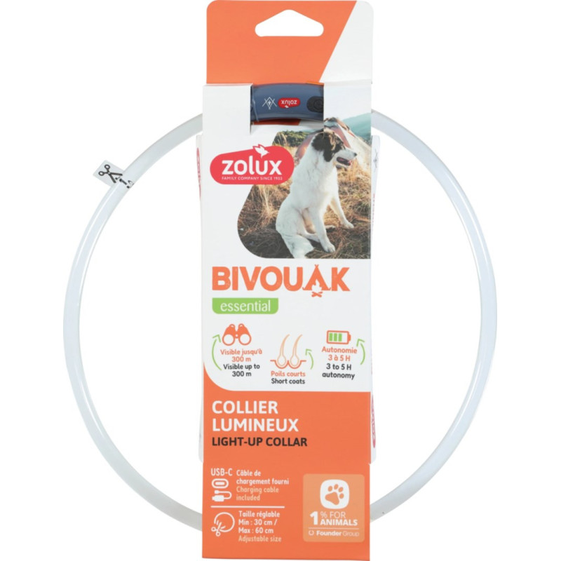 ZOLUX BIVOUAK LED Silicone transparent red - dog collar - 30-60 cm