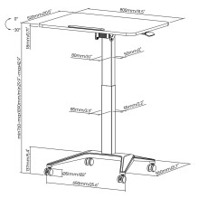 Maclean MC-453 B Mobile Laptop Desk with Pneumatic Height Adjustment, Laptop Table with Wheels, 80 x 52 cm, Max. 8 kg, H