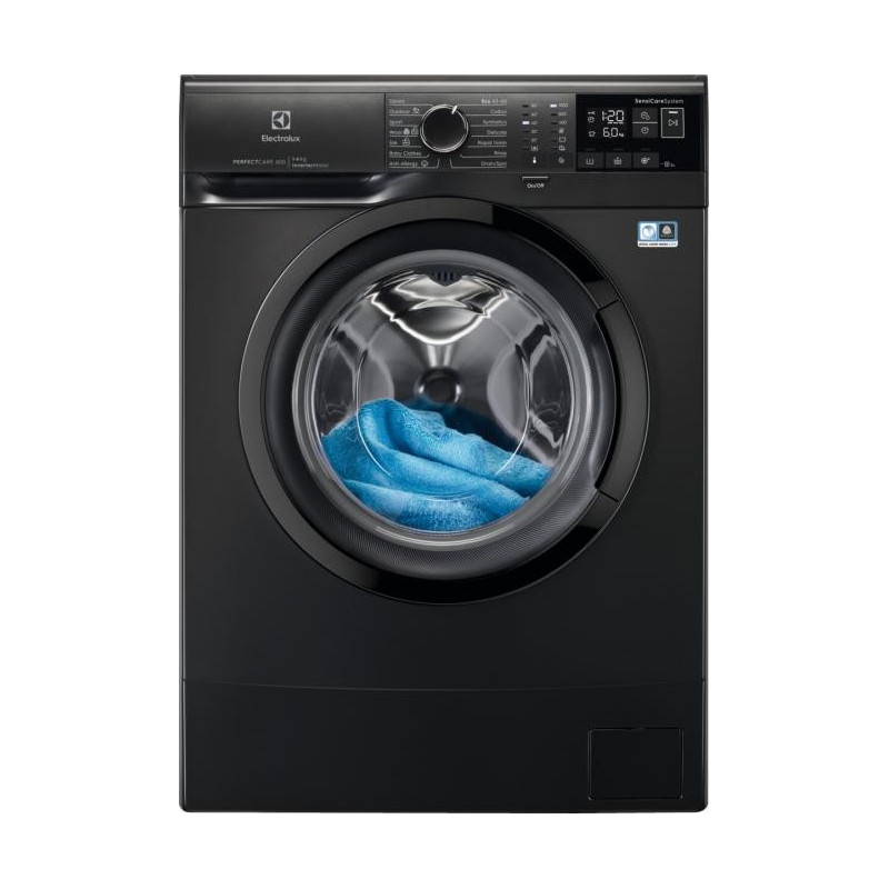 Juodos spalvos 38cm gylio skalbimo mašina Electrolux EW6SN406BXI