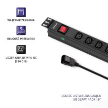 Qoltec 53998 Power strip for RACK 19&quot; , 1U , 10A , PDU , 8xIEC C13 , 2m