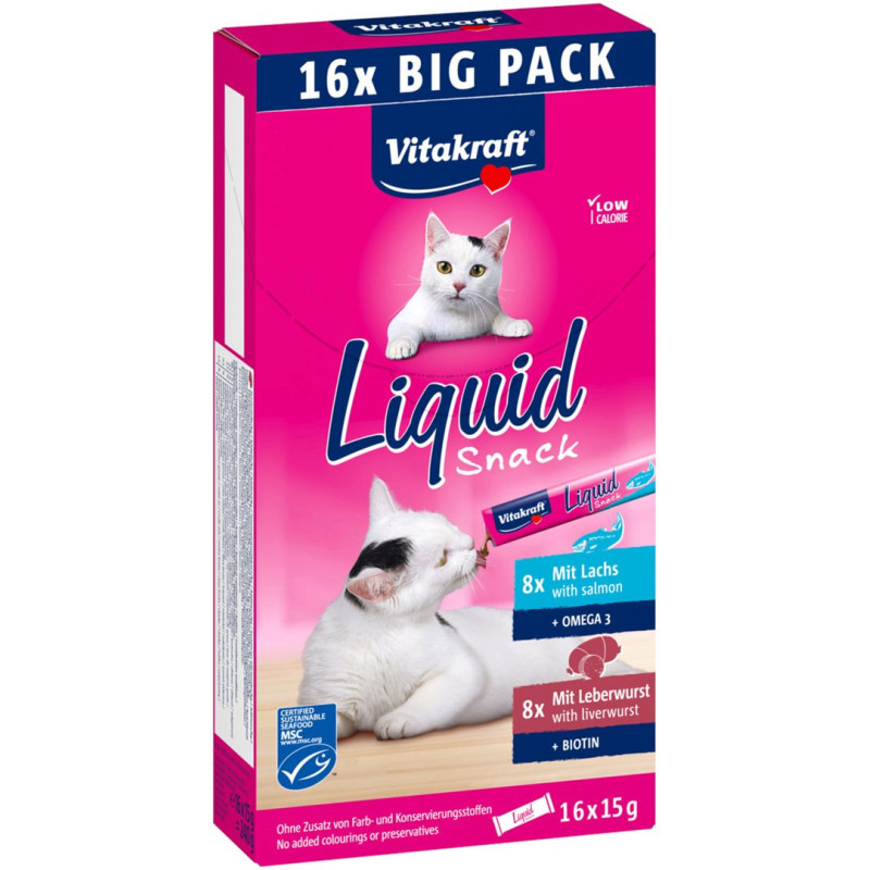 VITAKRAFT Liquid Snack Liver with Salmon - a treat for cats - 16x15g