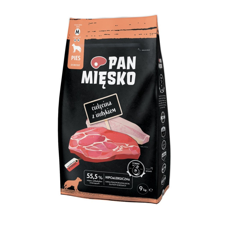 PAN MIĘSKO Veal with turkey M - dry dog food - 9kg