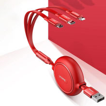 Baseus Golden Loop 3in1 ištraukiamas kabelis USB - mikro USB / Lightning / USB-C 3.5A 35cm - 120cm juodas (CAMLT-JH01)