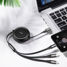 Baseus Golden Loop 3in1 retractable cable USB - micro USB / Lightning / USB-C 3.5A 35cm - 120cm black (CAMLT-JH01)