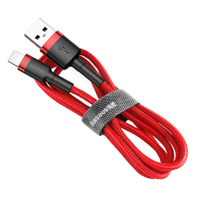 „Baseus Cafule“ USB-A / „Lightning 2.4A QC 3.0“ laidas, 0,5 m – raudonas