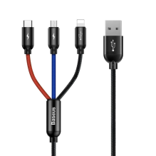 Baseus Three Primary Colors 3in1 USB-A - micro USB / Lightning / USB-C 3,5A kabelis 1,2 m - juodas