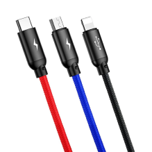 Baseus Three Primary Colors 3in1 USB-A - micro USB / Lightning / USB-C 3.5A cable 1.2 m - black