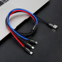 Baseus Three Primary Colors 3in1 USB-A - micro USB / Lightning / USB-C 3.5A cable 1.2 m - black