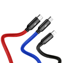 Baseus Three Primary Colors 3in1 USB-A - micro USB / Lightning / USB-C 3.5A cable 1.2 m - black