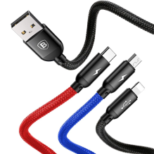 Baseus Three Primary Colors 3in1 USB-A - micro USB / Lightning / USB-C 3.5A cable 1.2 m - black