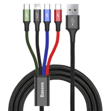 Baseus cable USB cable 4in1 Lightning / 2x USB Type C / micro USB in nylon braid 3.5A 1.2m black (CA1T4-B01)