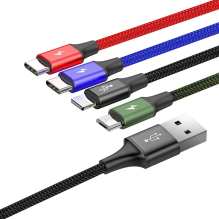 Baseus kabelis USB laidas 4in1 Lightning / 2x USB Type C / micro USB nailono pynėje 3,5A 1,2m juodas (CA1T4-B01)