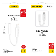 Dudao garso adapterio ausinių adapteris nuo Lightning iki 3,5 mm mini lizdo baltas (L16i baltas)