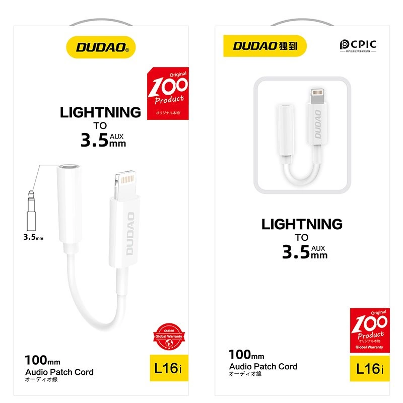 Dudao garso adapterio ausinių adapteris nuo Lightning iki 3,5 mm mini lizdo baltas (L16i baltas)