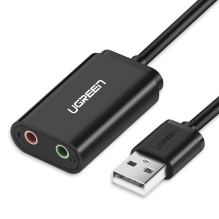 Ugreen išorinės garso plokštės muzikos adapteris USB - 3,5 mm mini lizdas 15 cm juodas (30724)