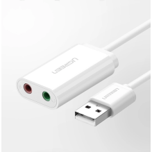 Ugreen išorinės garso plokštės muzikos adapteris USB - 3,5 mm mini lizdas 15 cm juodas (30724)