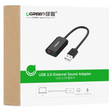 Ugreen išorinės garso plokštės muzikos adapteris USB - 3,5 mm mini lizdas 15 cm juodas (30724)